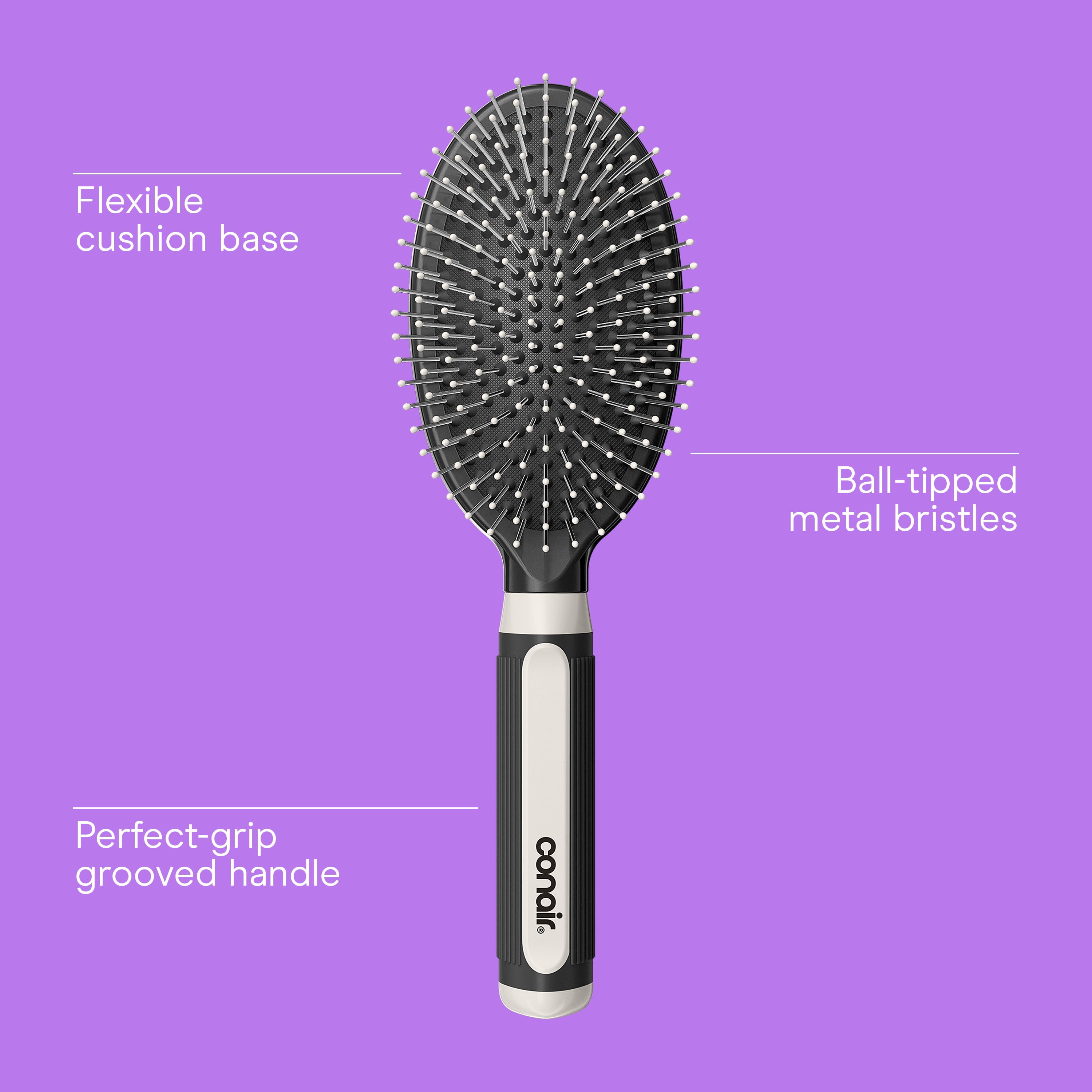 (6 pack) Conair Grip & Glide Wire Bristle Cushion Hair Brush with Rubber-Grip Handle, Colors Vary