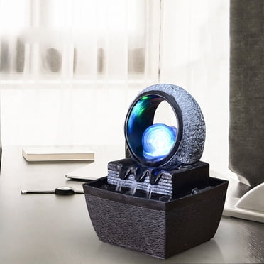 Tabletop Water Fountain With LED Lights - 4-Level Indoor Waterfall For Home & Office Decor