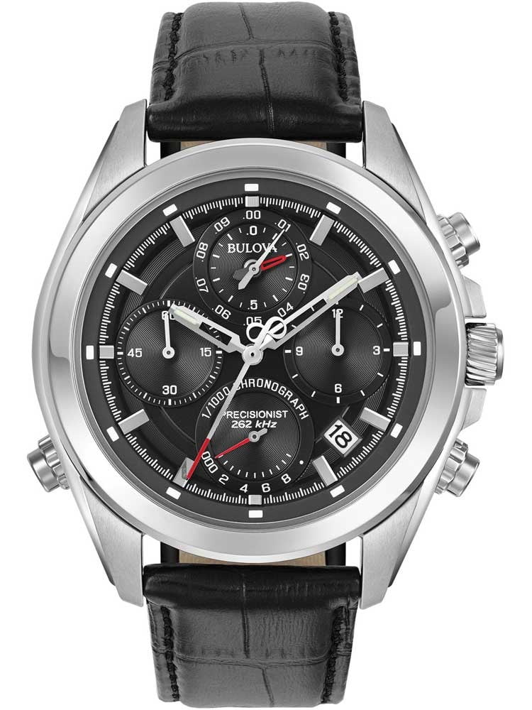 【MKT】Bulova PRECISIONIST 96B259 96B259 Mens Precisionist Black Leather Strap Chronograph Watch