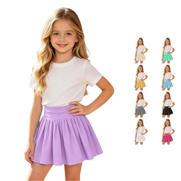Rggeeun Girls Skirt Pleated Elastic Waist A-Line Soft Mini Skirts Evening Party,Purple,13-14 Years