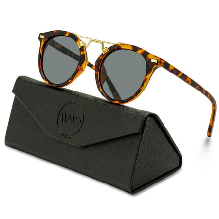 WearMe Pro - Polarized Round Mirrored Fashion Metal Bridge Unisex Sunglasses - Tortoise Frame