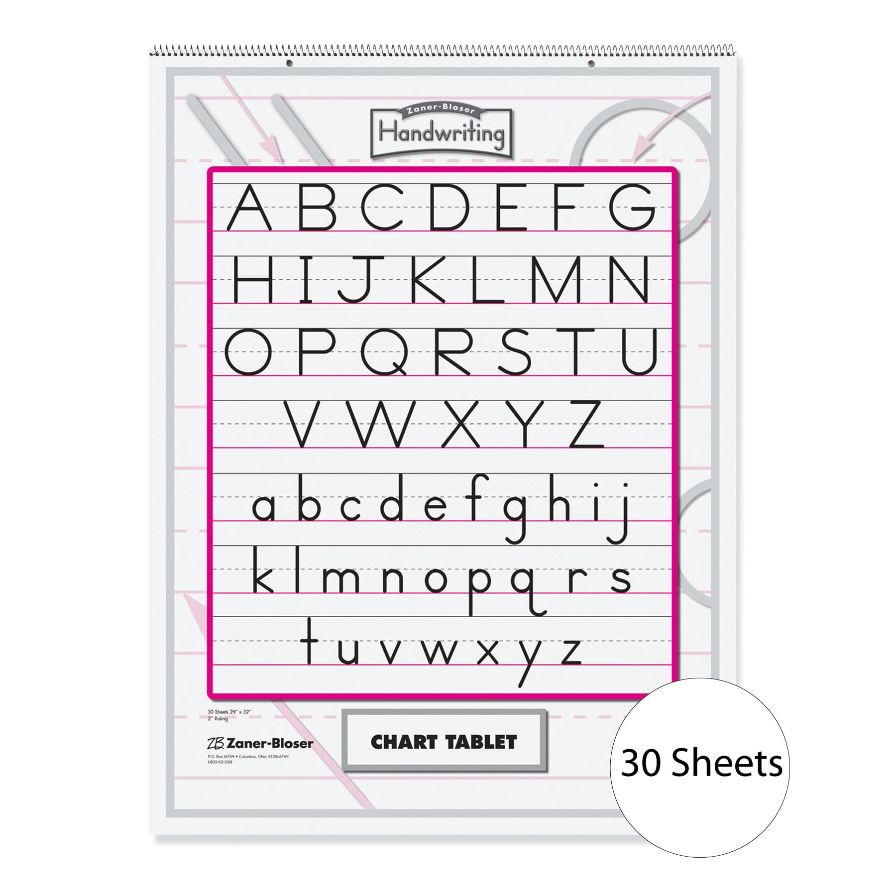 Zaner-Bloser Chart Tablet, Manuscript Cover, 2" Ruled 24" x 32", 30 Sheets