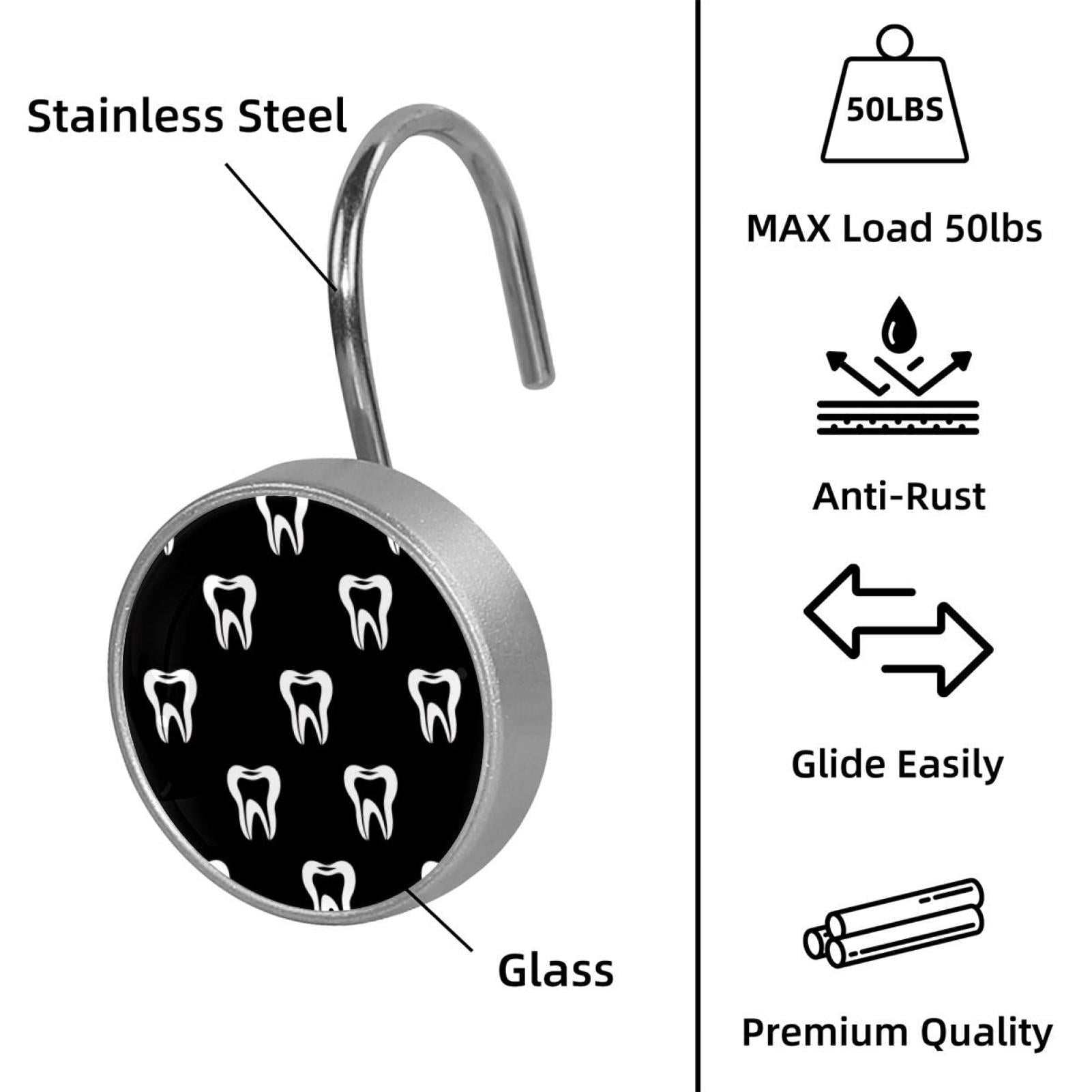 12pcs Decorative Shower Curtain Hooks, Rust Resistant Shower Rings for Bathroom Living Room,Rustproof Stainless Steel Rings for Shower Curtain and Liner Rods,Teeth Black