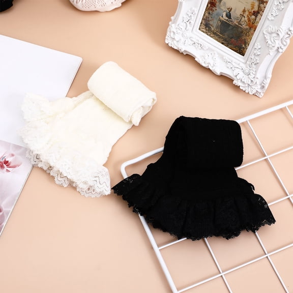 LOLIPPYY 2 Pairs Soft Nylon Lace Ankle Socks with Ruffled Edges, Thin Breathable Socks for Boots, Flats, and Everyday Wear