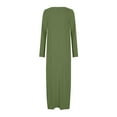 thumbnail image 5 of Plus Size Long Dresses for Fall Fashion Women's Casual Solid Color Dress Sexy Round Neck Long Sleeved Dress Green L, 5 of 6