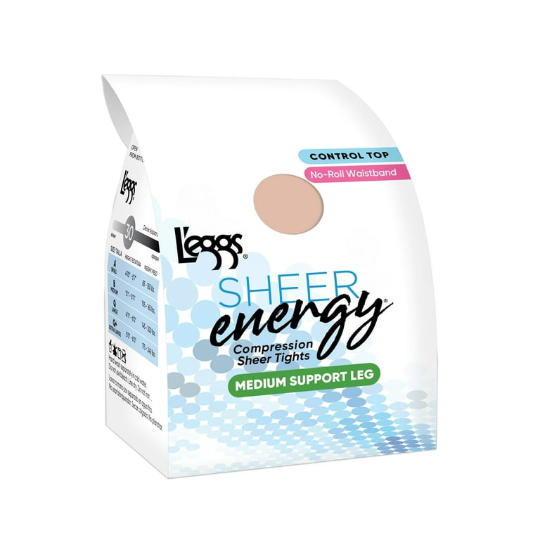 L'Eggs Sheer Energy Medium Support Leg Control Top No-Roll Waistband Sheer  Toe