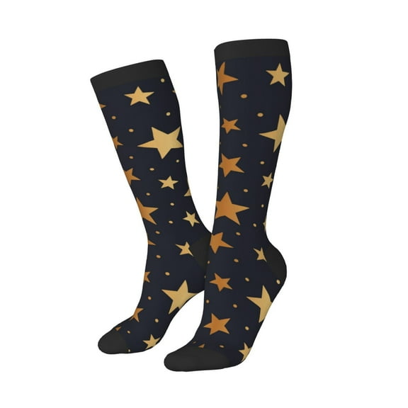 Knee High Socks for Women Men Athletic - gold glitter star Thigh-High Black Sole Comfort Breathable Long Socks for Casual Travel Running