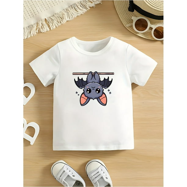 Halloween T-shirt - Boys' Soft Black T-Shirt - Cute Hanging Bat Graphic Tee, Lightweight Everyday Shirt for Toddler & Kids, Perfect Halloween or Casual Outfit, Toddler Halloween Clothes