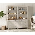 thumbnail image 2 of WAMPAT 72" Bookshelf with 3 Drawers, Tall Bookcase Large Display Book Case Shelf with 3 Tier Open Book Shelves，Library Wooden Bookshelves for Living Room,Office, Bedroom, Rustic White (2PCS), 2 of 7