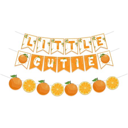 "Hey Cutie" Baby Shower Banner - Tangerine Theme, Cardstock, 6x4 Inch Flags