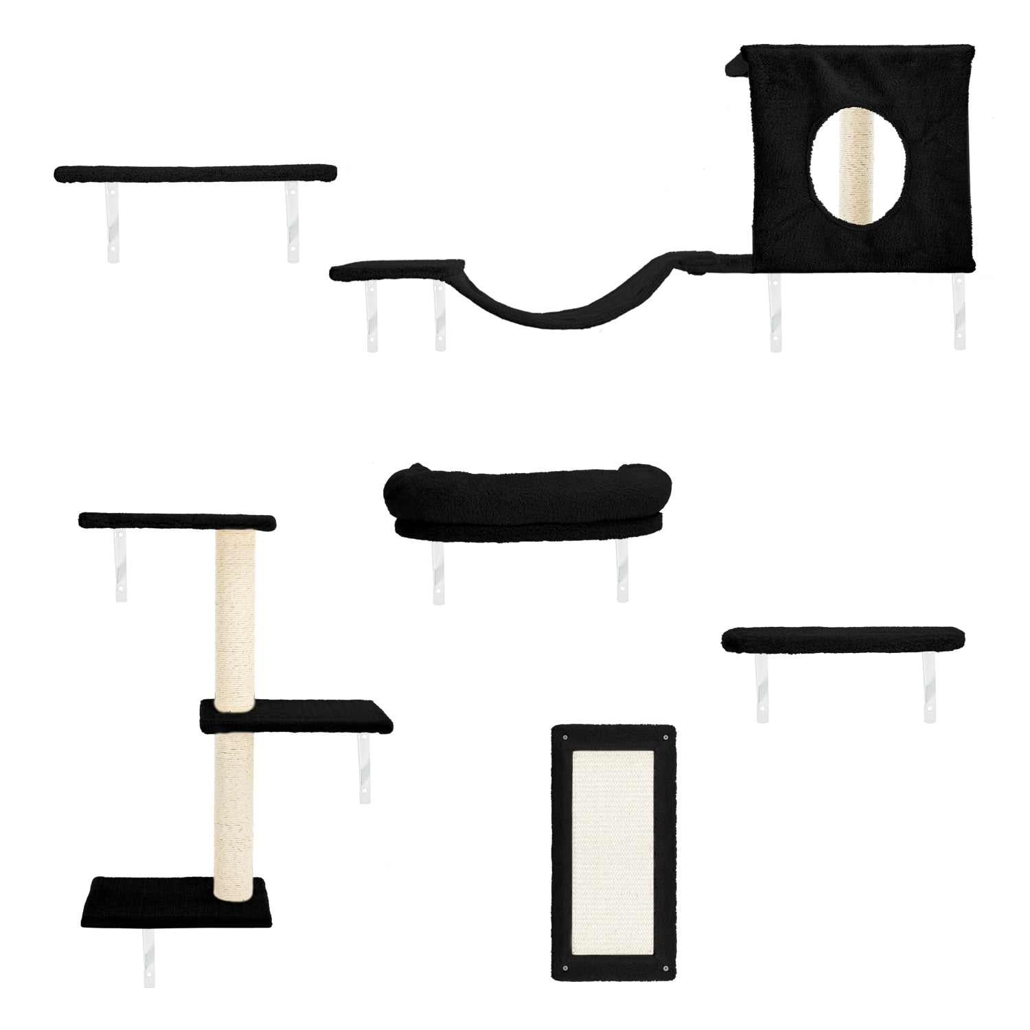 Pefilos Cat Wall Shelves and Perches Set of 6 with Cat Perch, Indoor Cat Condo for Sleeping Playing Lounging Climbing Cat Tree House, Black Pefilos Cat Wall Shelves and Perches Set of 6 with Cat Perch, Indoor Cat Condo for Sleeping Playing Lounging Climbing Cat Tree House, Black