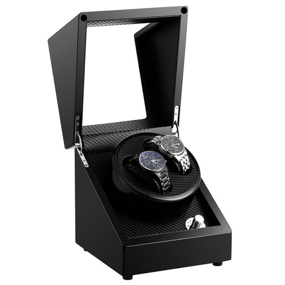 Uten Automatic Double Watch Winder with Quiet Motor, Wooden Rotator Display Case Storage, Black