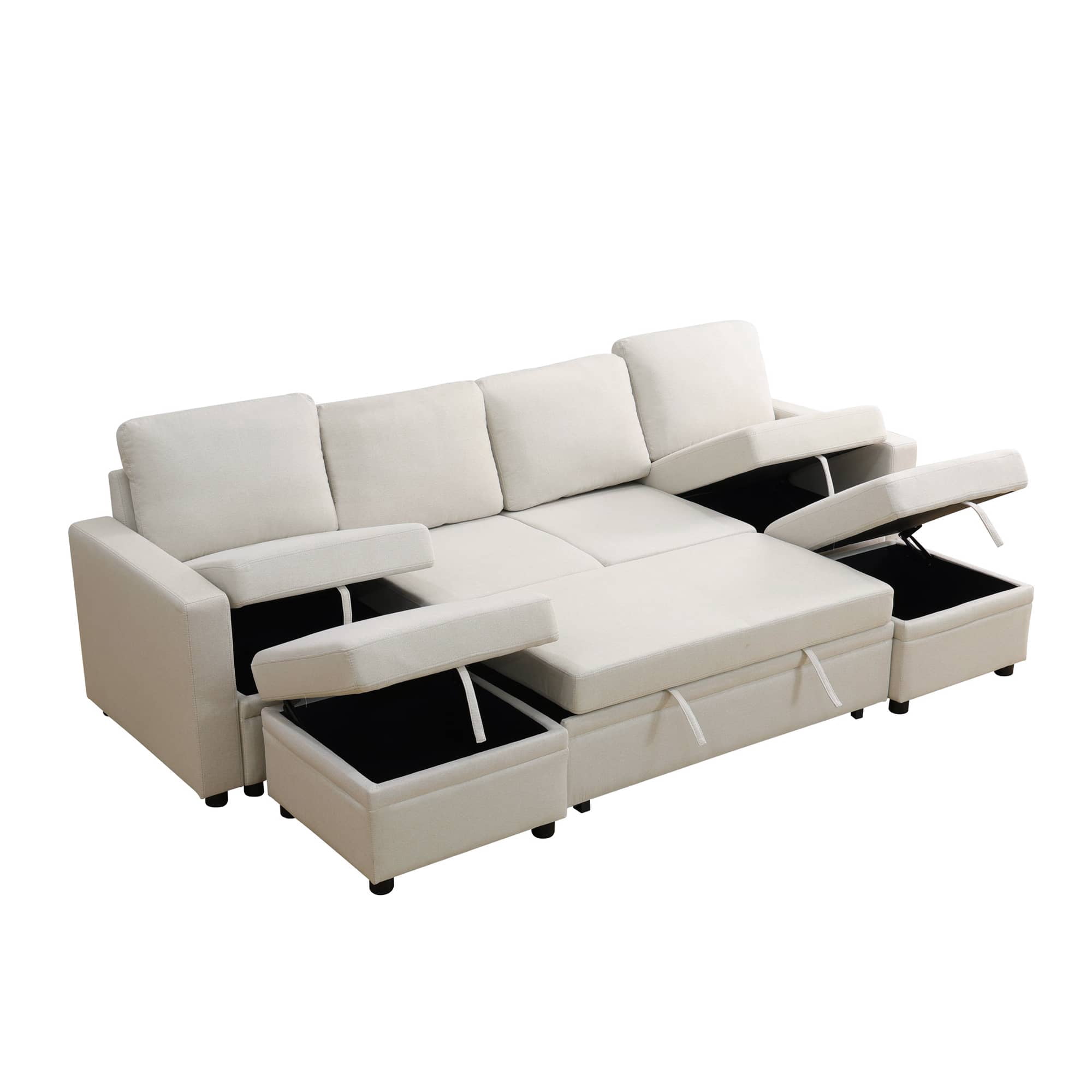 MAYEERTY Off-White Sackcloth 6-Piece Living Room Sofa Bed