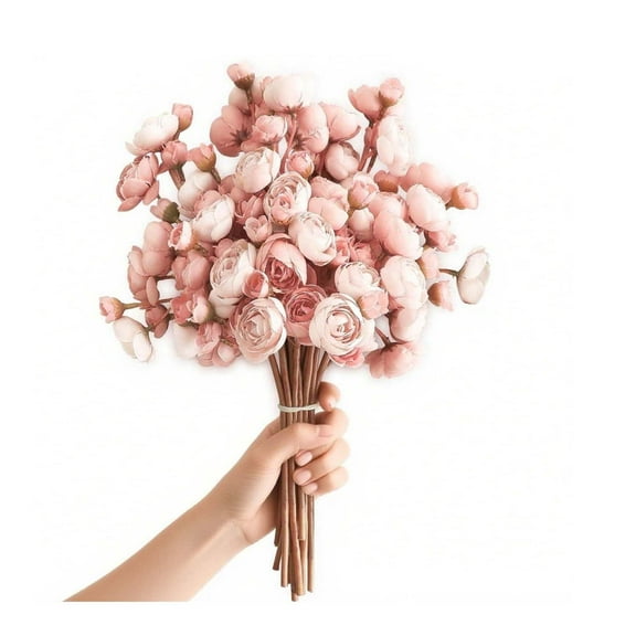 18 PCS Ranunculus Artificial Flower, Faux Silk Mini Ranunculus Flowers for DIY Bouquet, Bulk Fake Wedding Filler Flowers for Centerpieces Arrangements Bridal Shower Decorations, Dusty Rose