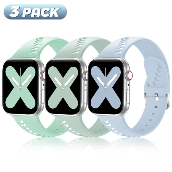 Bandiction Cute 3 Pack Sport Bands Compatible with Apple Watch Band 41mm 40mm 38mm,Soft Silicone Sport Wrist Strap Compatible with iWatch SE Series 7 6 5 3 2 1