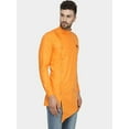 thumbnail image 3 of eloria Men's Trending Indian Traditional Solid Orange Flared Asymmetric Kurta, 3 of 7