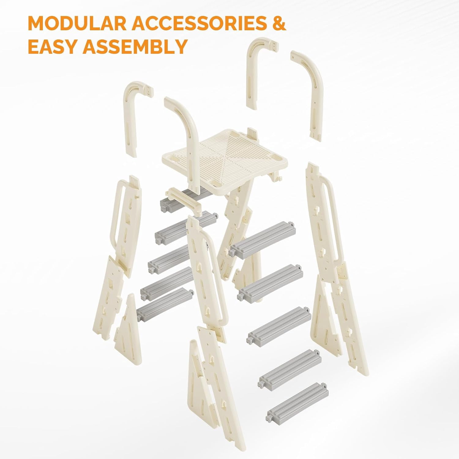 Zimtown 60in A-Frame Above Ground Pool Ladder, Beige Blow-Molded Pool Steps with Non-Slip Steps