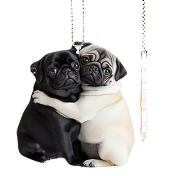 QHUDLV Pug Keychains, Lucky Piggy Car Ornament, Pug Acrylic Car Pendant for Home Backpack Holiday Decor, Car Mirror Ornament