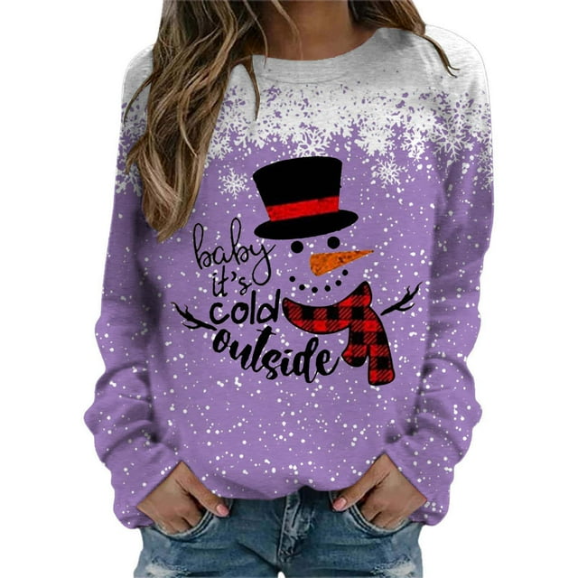 Sudadera con capucha de Manga larga Gibobby morado estampado de nieve navideños XL