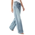 thumbnail image 4 of Costeam Womens Cross Waist High Waist Wide Leg Jeans Vintage Washed Denim Pants Button Zipper Fly with Pockets Casual Loose Fit Full Length Trousers, 4 of 6