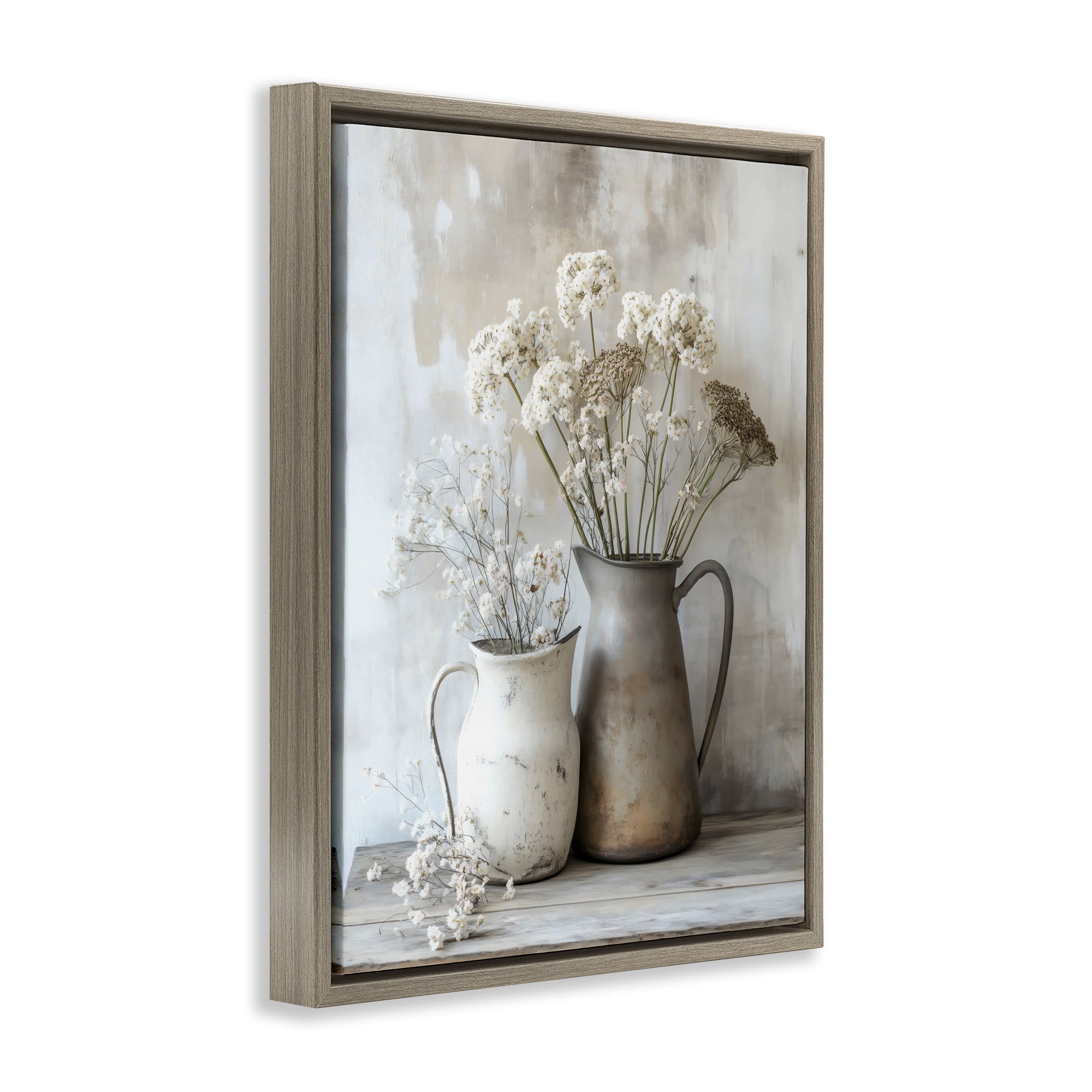 Stupell Industries Rustic Flower Arrangement in Pitchers Brown Framed Floater Canvas Wall Art, design by Creative Studio