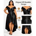 thumbnail image 5 of Plus Size Black Off-the-Shoulder High-Low A-Line Formal Dress, V-Neck Short Sleeve Evening Gown, 5 of 6