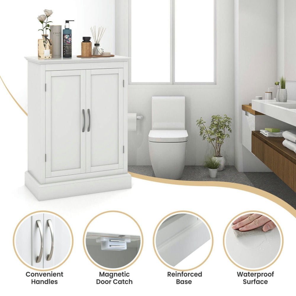 Finihen Bathroom Storage Cabinet, Bathroom Floor Cabinet, 2-Door Freestanding Bathroom Cabinet with Adjustable Shelves, for Bathroom, Living Room, Bedroom, Kitchen, White Finihen Bathroom Storage Cabinet, Bathroom Floor Cabinet, 2-Door Freestanding Bathroom Cabinet with Adjustable Shelves, for Bathroom, Living Room, Bedroom, Kitchen, White