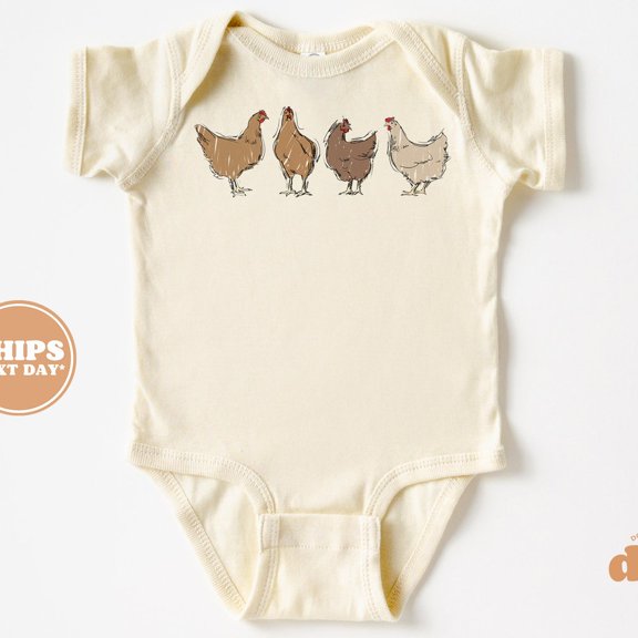 Baby Bodysuit, Farm Chickens Bodysuit, Baby Retro Baby Bodysuit Cute Baby Onesie, BABY BODYSUIT LAT 4424