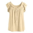 thumbnail image 5 of Women's Casual Tie Neck T Shirts Short Sleeve Solid Color Print Basic Vacation Tees 2026 Summer Trendy Tops, 5 of 5
