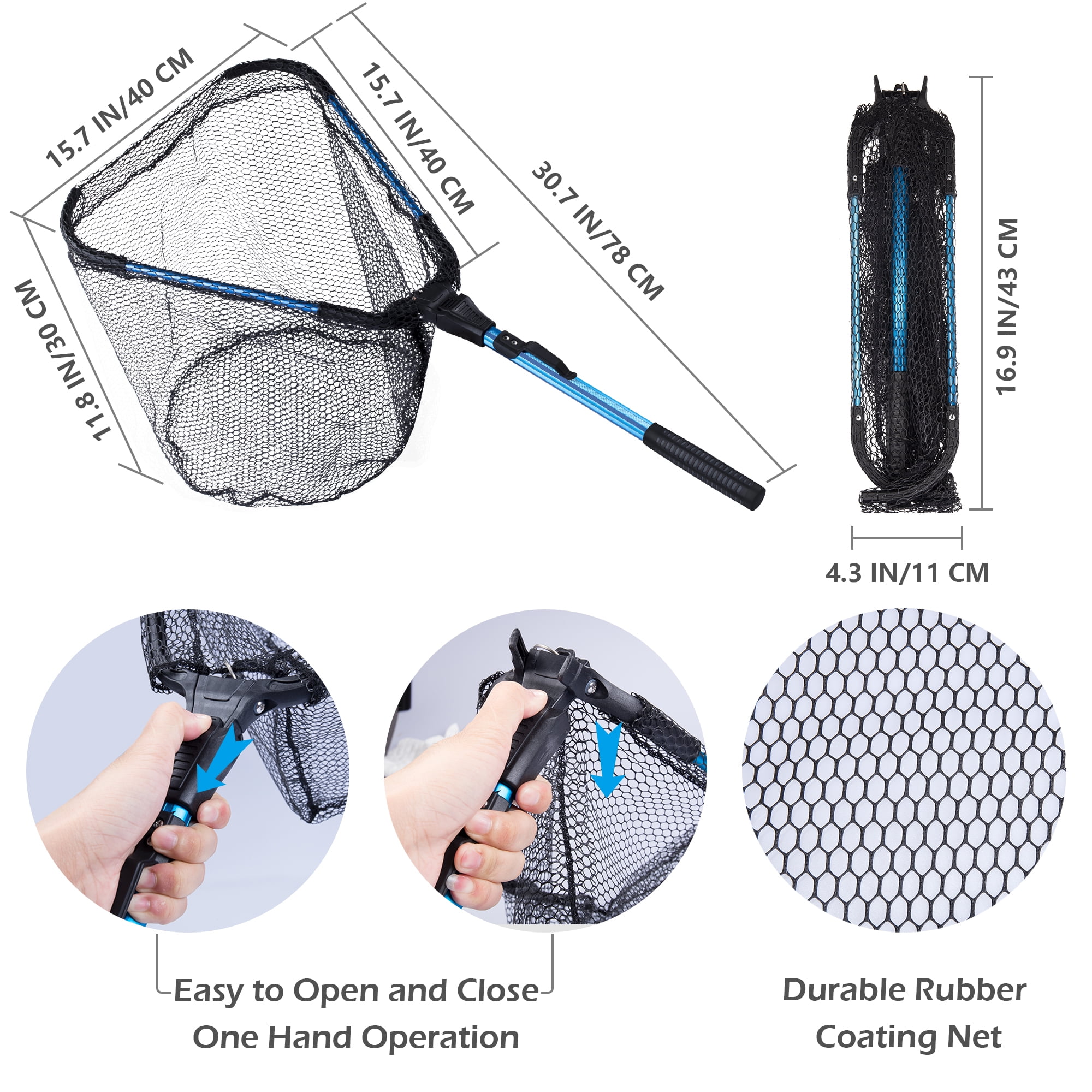 Bombrooster 4-in-1 Fishing Tool Kit: Landing Net, Pliers, Fish Gripper, Hook Remover. Kayak Fishing Gear & Boat Fishing Accessories for Freshwater Saltwater Fishing