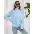 thumbnail image 4 of Women'S Turtle Neck Long Sleeve Knitted Cardigan Autumn and Winter Loose Knitted Cardigan with Zipper Light Blue S, 4 of 9