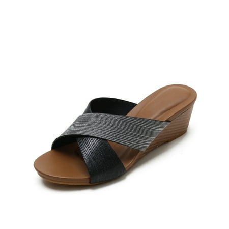 

Ymiytan Ladies Foobeds Slip On Wedge Sandal Summer Sandals Indoor Outdoor Ethnic Non-Slip Bohemian Casual Shoes Black 8.5