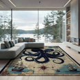 thumbnail image 2 of ODIKA 8'x10' Washable Area Rug Non-Shedding, Easy Care, Octopus Cartoon Kraken Pirate Map With Abstract Nautical Compass Border for King Size Bedroom Under Bed, Master Suite, 2 of 7