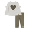 DKNY Baby Girls & Toddler Girls Ruffled Long Sleeve Heart Top & Leggings, 2pc Outfit Set (12M-4T)