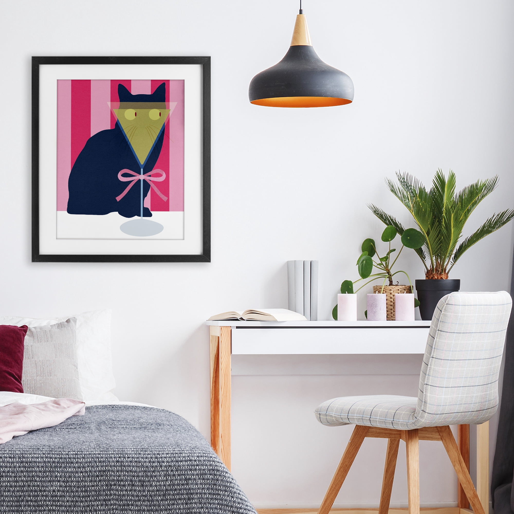 Stupell Industries Playful Striped Cat with Martini Black Framed Print Under Glass, design by Lil' Rue