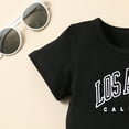 thumbnail image 4 of Little Girls Clothes "LOS ANGELES" Letter Printed Short Sleeve Round Neck Top + Pants 2PCS Set Big Kid Outfits, 4 of 5