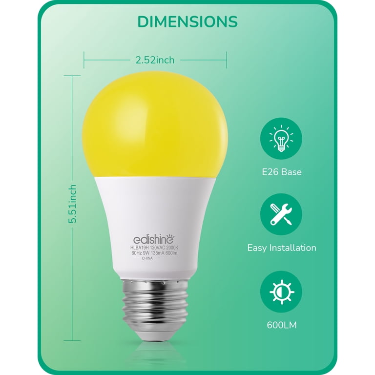 EDISHINE Dusk to Dawn Bug Light A19 LED Bulbs, 4-Pack photo 6