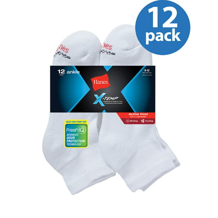 Hanes X-Temp Men's Active Cool Ankle Socks, 12 Pack, 6-12,