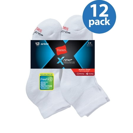 Hanes X-Temp Men's Active Cool Ankle Socks, 12 Pack, 6-12, (Best Men's Athletic Socks)