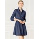 thumbnail image 3 of Vestido Acampanado De Camisa Allegra K Sobre La Rodilla De Manga Larga Con Cinturón Algodón Para Mujeres Azul oscuro L, 3 of 6