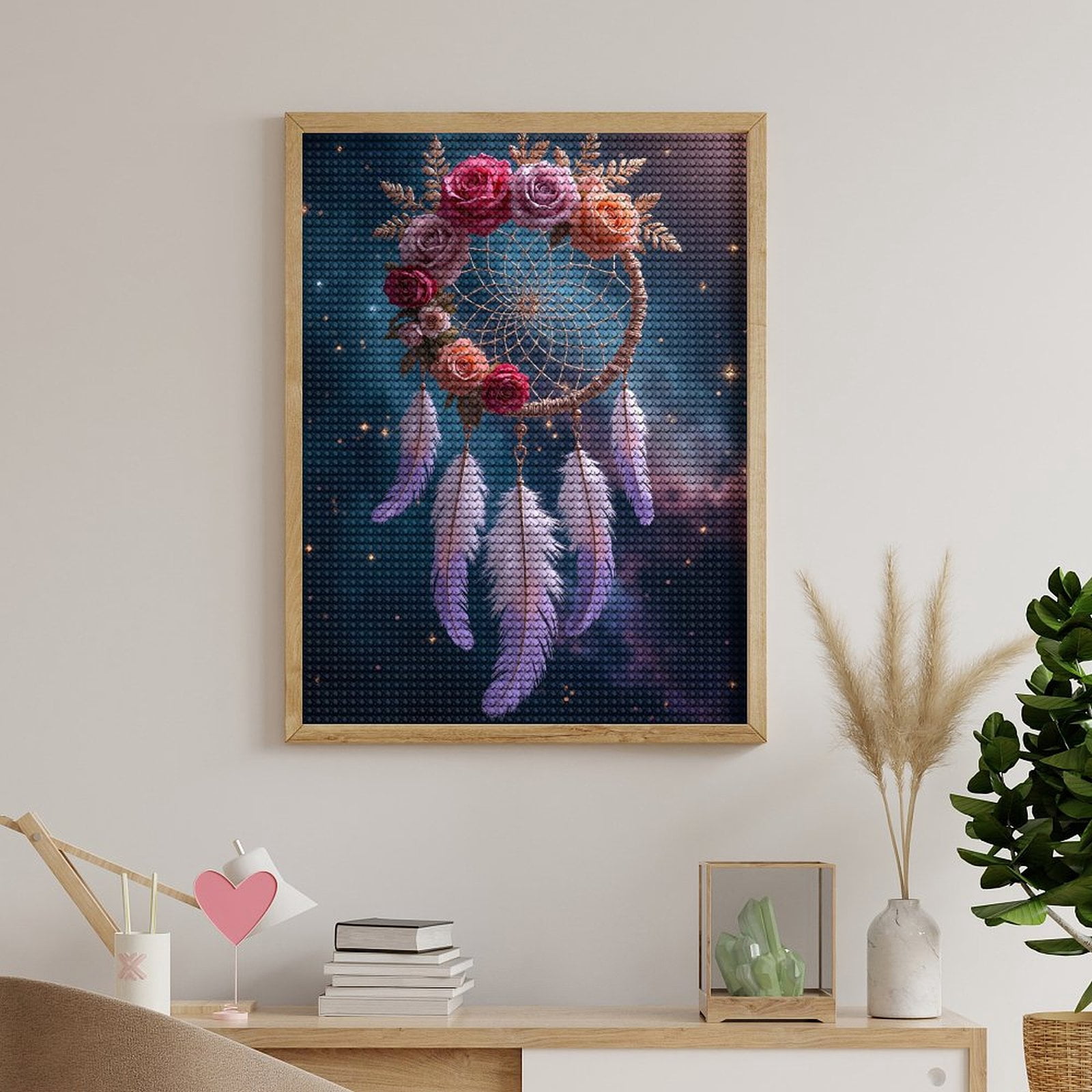 Diamond Art Kits for Adults, Dreamcatcher Flowers Feathers Night Sky 5D Diamond Painting Kits for Adults Beginners, DIY Full Drill Diamond Painting, Gem Art and Crafts 12x16