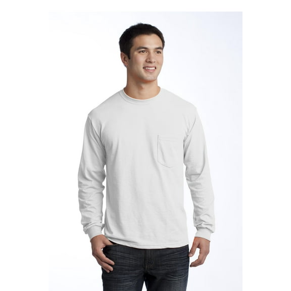 Gildan Men's 100 Percent Cotton Long Sleeve T-Shirt with Pocket - 2410