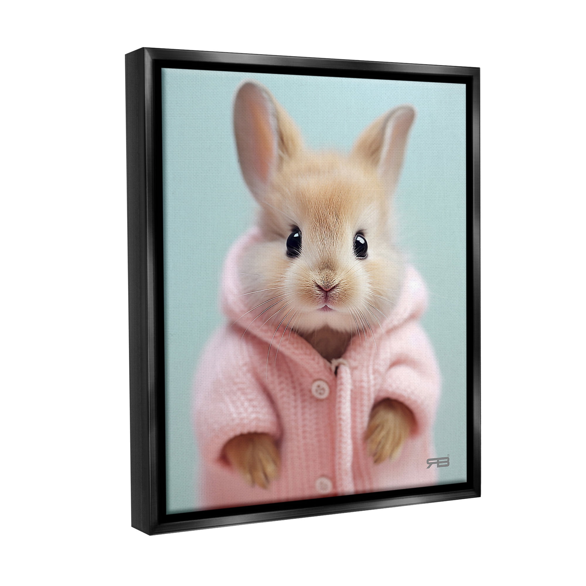 Stupell Industries Bunny in Cozy Sweater Animals & Insects Painting Black Floater Framed Canvas Art Print Wall Art, 17 x 21