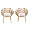 thumbnail image 2 of Olurrisa Outdoor Wicker Papasan Style Dining Chair, Teak Finished Leg and Light Brown Faux Rattan, Beige Cushion, Set of 2, 2 of 8