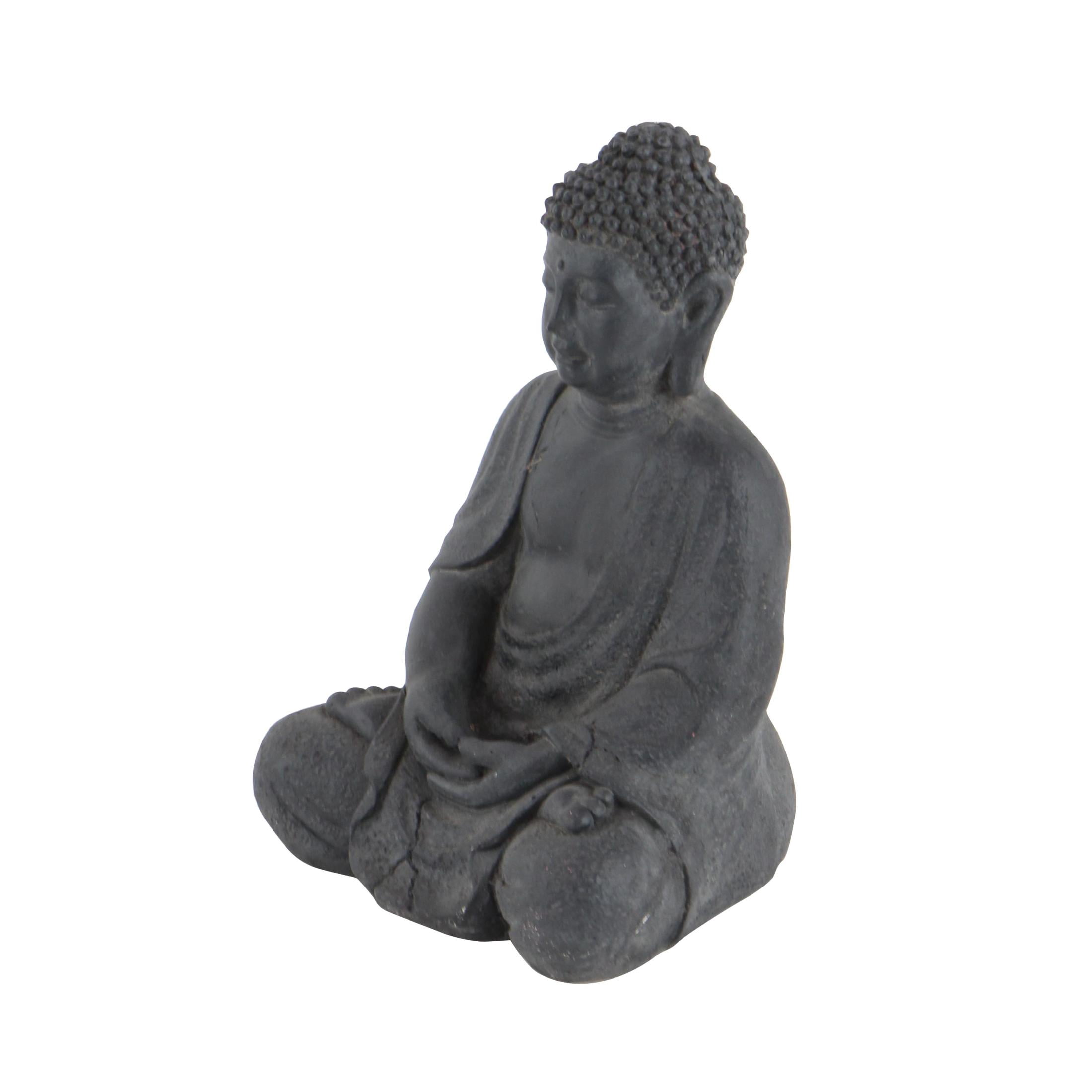 8" x 12" Dark Gray Ceramic Meditating Buddha Sculpture with Engraved Carvings and Relief Detailing, by CosmoLiving by Cosmopolitan