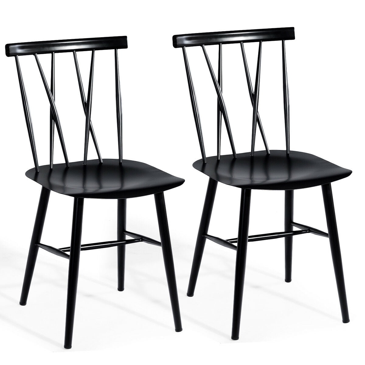 Costway Set of 2 Dining Side Chairs Chairs Armless Cross Back Kitchen Bistro Caf