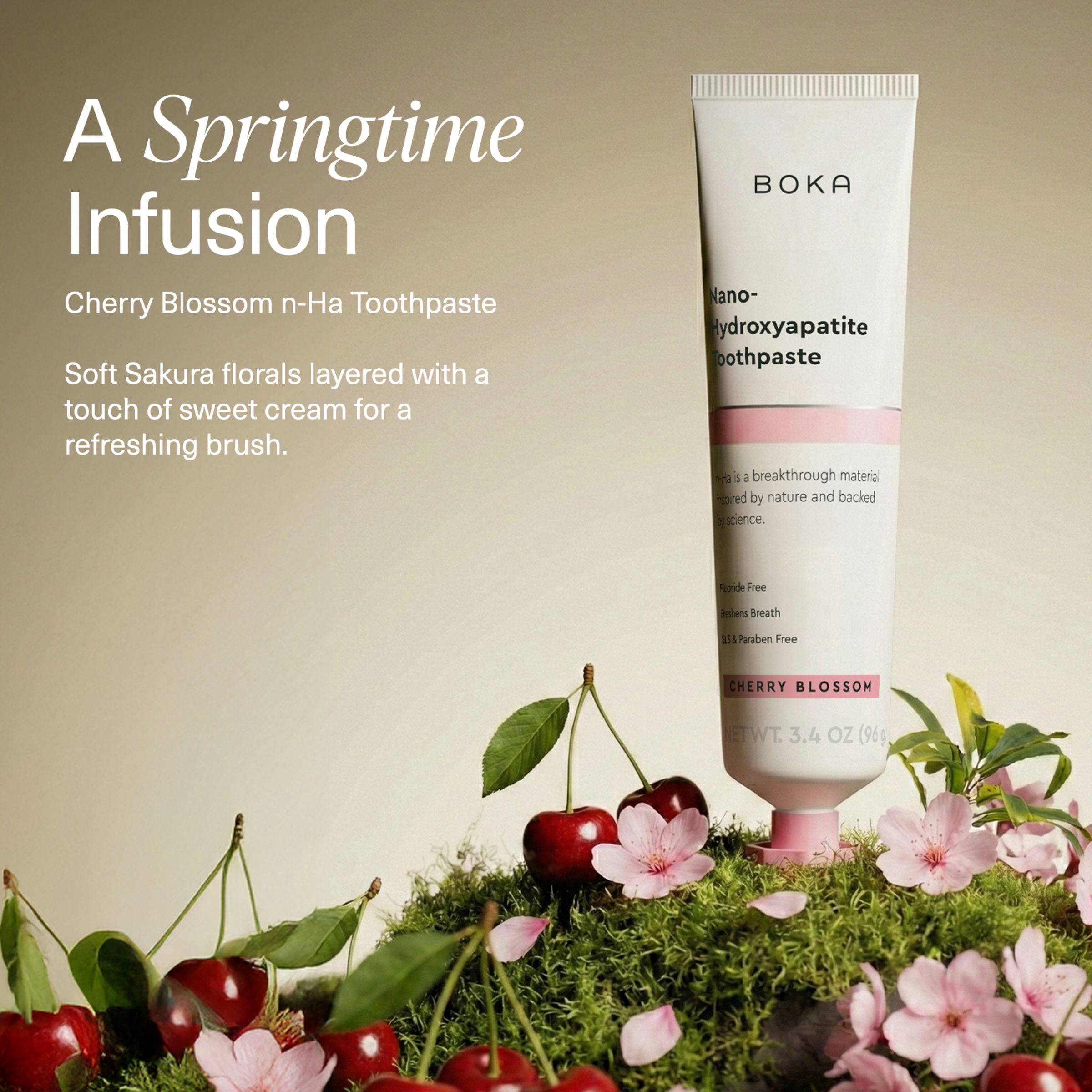 Boka Fluoride Free Toothpaste, Nano Hydroxyapatite Toothpaste, Appropriate for Sensitive Teeth - Cherry Blossom Flavor - 3.4 fl oz