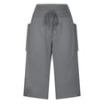 thumbnail image 5 of iHPH7 Women's Pedal Pushers Casual Capri Pants Elastic Drawstring Waist Cargo Pockets Side Slits Relaxed Fit Lightweight Summer Lounge Shorts Comfy Daily Vacation Cropped Pants Light Gray M, 5 of 8