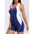 thumbnail image 3 of BALEAF Women's Boyleg One Piece Training Athletic Swimsuits Conservative Sports Swimwear Competition Bathing Suits Navy/White 34, 3 of 6
