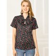 thumbnail image 2 of Allegra K Blouse Imprimée à Manches Courtes avec Nœud pour Femmes, 2 of 4